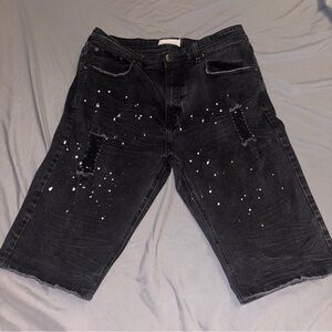 Black Distressed Men's Jean Shorts Size 36
